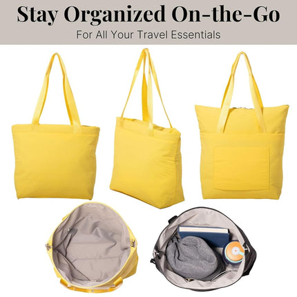 Baggallini Swift Tote Bag for Women - Lightweight 12x16 Nylon Zipped Travel Carry On Bag w/Luggage Sleeve, B-lite Lemon