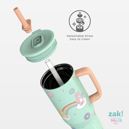Vaso de viaje Sutton Care Bears de Zak Designs para llevar, de acero inoxidable de 887 ml con aislamiento al vacío, pajita de silicona y asa de transporte para bebidas frías (Care Bears)