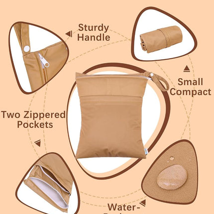 babygoal Wet and Dry Bags for Baby Nappies, Washable Travel Bags, Beach, Pool, Gym Bags for Swimsuits and Wet Clothes, with Two Zip Pockets, Light and Dark Brown, Light and Dark Brown