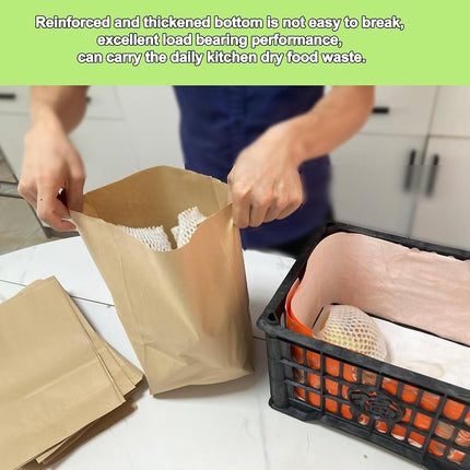 KAIHENG Kitchen Food Waste Bags, 100PCS Compostable Paper Garbage Bag, Recycling Paper Trash Bag for Dry Rubbish, Plastic Free