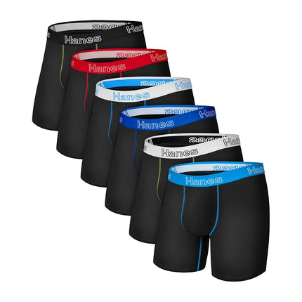 Hanes Men's Tagless Stretch - 6 Pack Black Boxer B