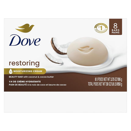 Dove Purely Pampering Beauty Bar More Moisturizing Than Traditional Bar Soaps Coconut Milk Made With 1/4 Moisturizing Cream 3.75 oz 8 Bars