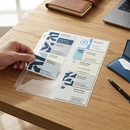 Aegero Business Card Holder Sleeves (100 Pack for 2000 Cards) for 3 Ring Binder, Heavyweight Plastic Sheet Protect, Each Sleeve Holds 2x3.5 Namecards, 3-Hole Punched