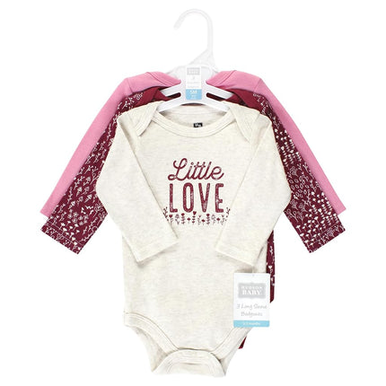 Pañaleros de manga larga de algodón unisex para bebé Hudson Baby, paquete de 3 unidades, estampado Little Love Flowers, 0-3 meses
