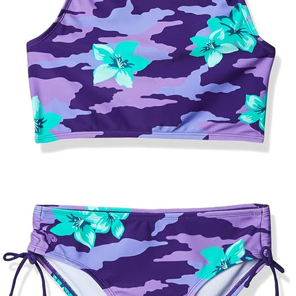 Traje de baño de 2 piezas tipo tankini con cuello halter para niñas Kanu Surf Daisy Beach Sport, Rylie Morado, 12
