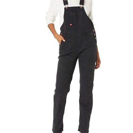 Dickies Women's Duck Double Front Bib Overalls, Rinsed Black, S