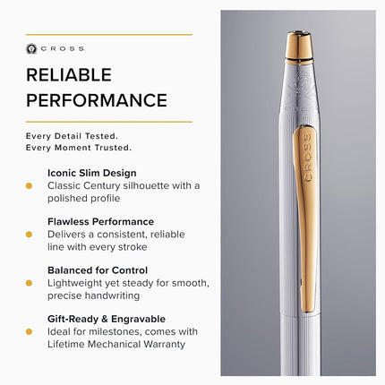 Cross Classic Century Refillable Twist-Action Metal Ballpoint Pen with 23 Carat Gold Plated Appointments, Medium Ballpoint, includes Premium Gift Box and Black Cartridge, 1 Pack, Medalist