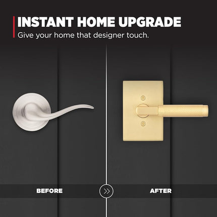 Kwikset Prava Dummy Door Knurled Handle, Single Sided Lever for Closets, French Double Doors, and Pantry, Satin Brass, Non-Turning Reversible Interior Push/Pull Lever, with Microban Protection