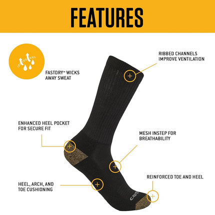 Carhartt Men's SC1156M Midweight Crew Sock 6-Pack, Assorted 1, X-Large
