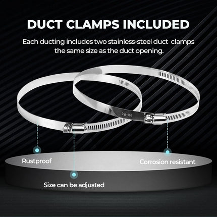 Simple Deluxe 6 Inch 16 Feet Ducting, Non-Insulated Flex Air Aluminum Foil Duct for Dryer Vent Hose, Heating, Cooling, Ventilation, Exhaust, 2 Clamps Included, Silver