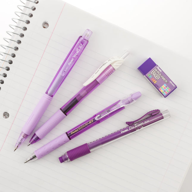 Pack d'écriture Pentel Color Shades – Comprend : Crayon, Stylos et Gommes – Violet Pastel (BLBKALZBPV)