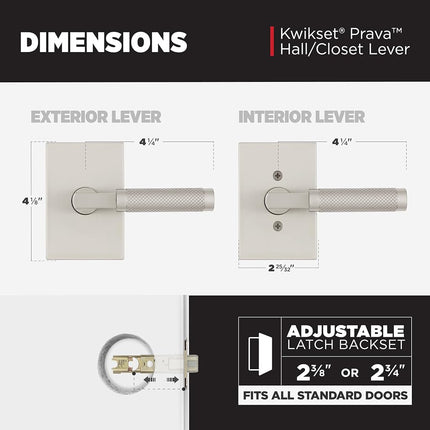 Kwikset Prava Interior Passage Door Handle, Lever for Closet and Hallway Doors, Reversible Non-Locking Handle Lever, Satin Nickel, with Microban Protection