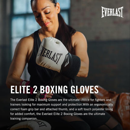 Everlast Elite 2 16oz Boxing Gloves, Gold/Black Boxing Gloves for Bags, Mitt Work & Sparring, Hook and Loop Strap, Ergonomic Grip Bar, Split-Style Foam Combination - Authentic Everlast Gear