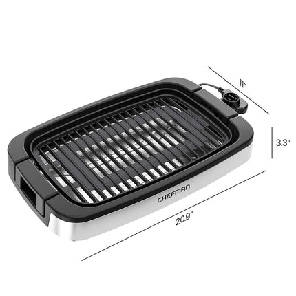 Chefman Smokeless Indoor Electric Grill, Extra Large Grilling Surface, Nonstick Table Top Grill for Indoor Grilling and BBQ with Adjustable Temperature Control, Drip Tray, Dishwasher-Safe Parts
