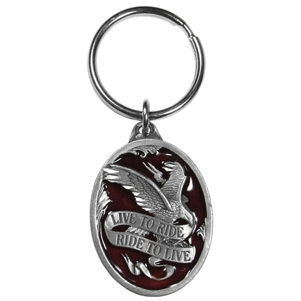 Siskiyou Automotive Metal Key Chain Live to Ride Motorcycle Enameled Details