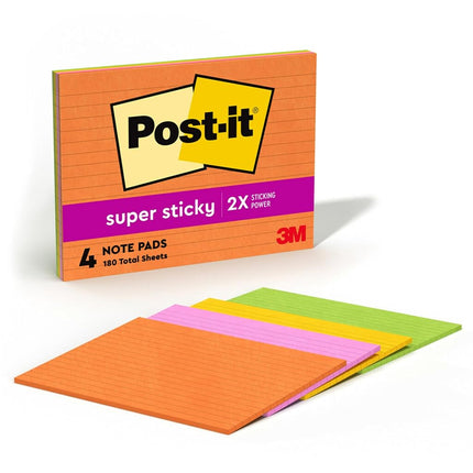 Post-it Super Sticky Notes, 8 in x 6 in, 4 Pads, 2X The Sticking Power, Rio de Janeiro Collection, Bright Colors (Orange, Pink, Blue, Green), Recyclable (6845-SSPL)