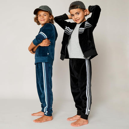 HonestBaby Velour Pullover Hoodie and Zip Front Sweatshirt and Jogger Sweatpants Set Baby, Toddler, Boys, Girls, Unisex, Black with Stripe, 5T, Black with Stripe, 5T
