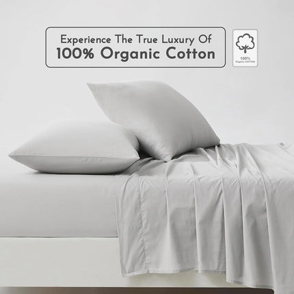 Linen Closet 144 Thread Count Organic Cotton 4-Piece Sheet Set,Queen, Light Grey