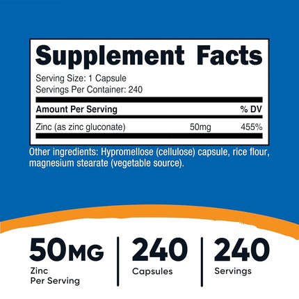 Nutricost Zinc Gluconate - Gluten Free And Non-Gmo 240 Caps