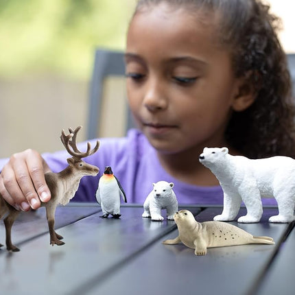 schleich Wild Life - 5PC Arctic Animal Toy Bundle with Penguin, Reindeer, Seal, Polar Bears - Animal Figurine Starter Set for Snow Safari Imaginative Play - Educational Toys for Kids Ages 3+ | 77421