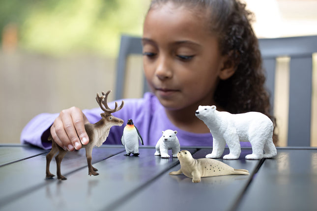 schleich Wild Life - 5PC Arctic Animal Toy Bundle with Penguin, Reindeer, Seal, Polar Bears - Animal Figurine Starter Set for Snow Safari Imaginative Play - Educational Toys for Kids Ages 3+ | 77421