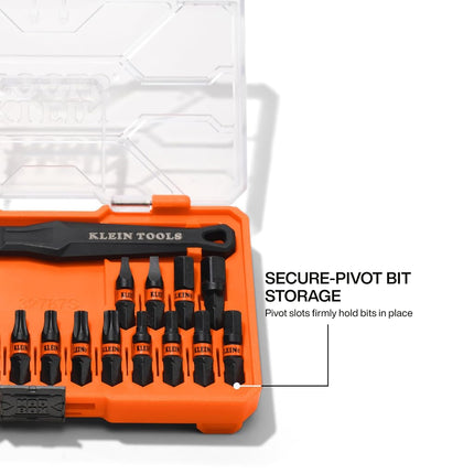 Klein Tools 32787S Proflex Micro Ratchet Impact Driver Bit Set S2 Steel 20 Pack Storage Case Compatible with MODbox Magnetic Bit Holder