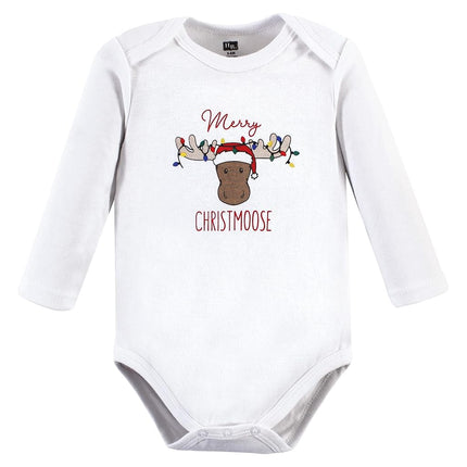Hudson Baby unisex-baby Cotton Long-sleeve Bodysuits, Red Christmoose, 3-6 Months