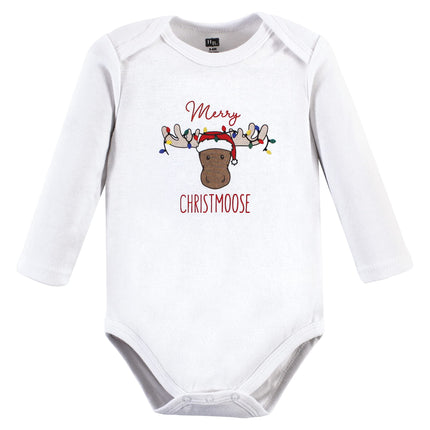 Hudson Baby unisex-baby Cotton Long-sleeve Bodysuits, Red Christmoose, 6-9 Months
