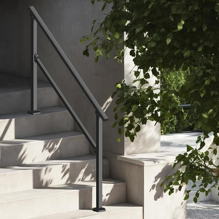VEVOR Handrails for Outdoor Steps, 4-5 Step Stair Hand Rail Kit, Transitional Carbon Steel Railings with Installation Kit, Stair Rails for Seniors, Concrete Steps & Porch & Deck, Black Square Tube