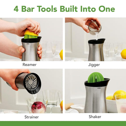 Tovolo Cocktail Shaker Stainless Steel (24 oz.) - Built-in Citrus Reamer, Strainer, & Jigger/Gadget for Bar Cart, Bartending, Home Bar, Mixology, Kitchen, & Gifting