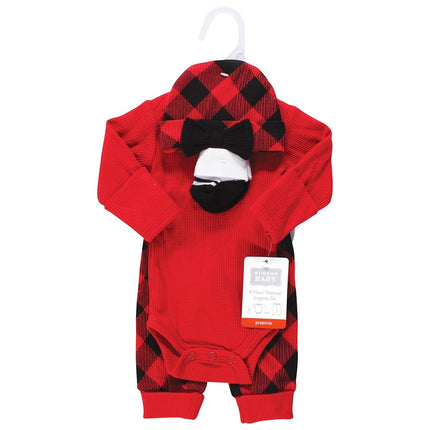 Hudson Baby Unisex Thermal Preemie Layette Set 4pc Long Sleeve Outfit, Girl Buffalo Plaid, Preemie