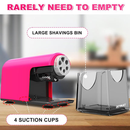 Heavy Duty Electric Pencil Sharpener, 6 Holes, Auto Stop AFMAT Pencil Sharpener for School, Classroom for 6-11mm Pencils, 7000 Sharpening Times, Pink