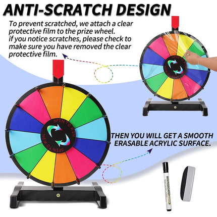 Hooomyai HC Display 12" Tabletop Spinning Prize Wheel 12 Slots with Durable Plastic Base, 2 Pointer, for Fortune Spin Game in Party Pub Trade Show Carnival