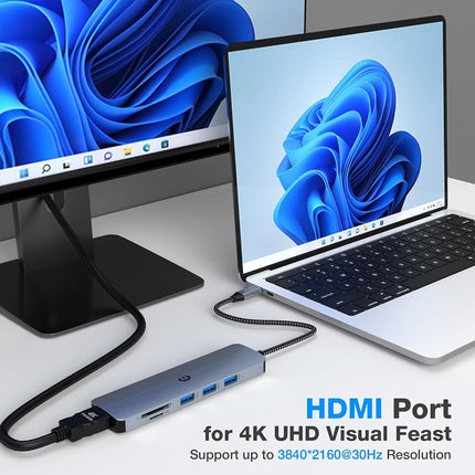 USB C Hub, oditton 6 in 1 USB C Adapter for Mac Pro/Air, Ultra-Fast USB 3.0 Docking Station for Dell, Surface, HP, Lenovo, and More (4K HDMI, SD/TF, USB A 3.0)