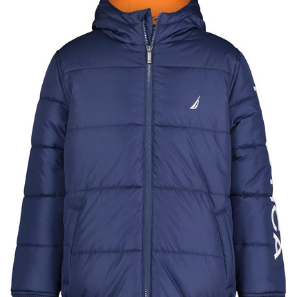 Chaqueta acolchada con capucha y forro polar grueso para niños Nautica, azul marino/naranja, 4