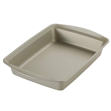 Rachael Ray 3 Piece Nonstick Bakeware Set - Silver, Rectangular Cake Pan, Muffin Pan, Plastic Lid