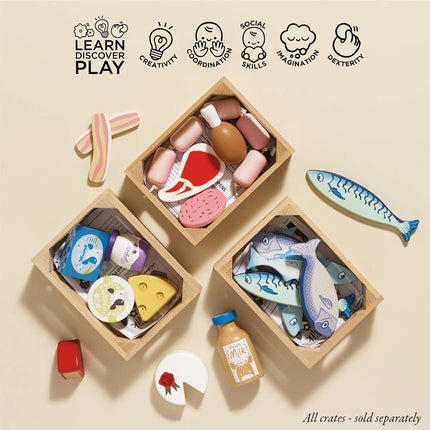 Le Toy Van - Educational Wooden Honeybee Market Baker's Basket Crate | Wood Play Food | Supermarket Pretend Play Shop Food