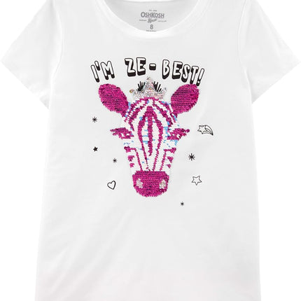 OshKosh B'Gosh Girls' Little Flip Sequin Tee, Ivory Zebra, 10