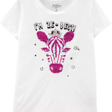 OshKosh B'Gosh Girls' Little Flip Sequin Tee, Ivory Zebra, 10