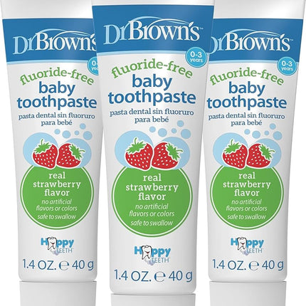Dr. Brown's Fluoride-Free Baby Toothpaste, Safe to Swallow, Strawberry, 3 Pack, 1.4 oz/40 g, 0-3 Years