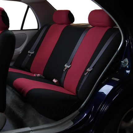FH Group Flat Cloth Seat Covers Front Seat and Solid Rear Bench Full Set with Gift - Universal Fit for Cars, Trucks & SUVs (Burgundy)