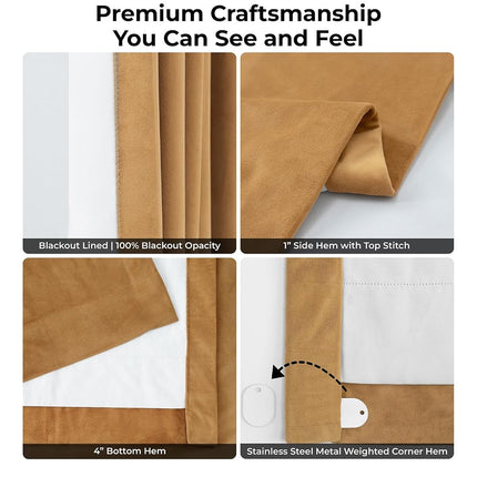 HPD Half Price Drapes Velvet Blackout Curtains/Drapes - 120 Inches Long 1 Panel Blackout Curtain Signature Pleated for Living Room & Bedroom - 25W X 120L, Amber Gold