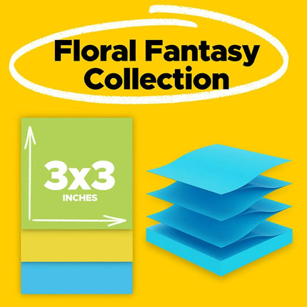 Post-it Notes, 3x3 in, 18 Pads, America's #1 Favorite Sticky Notes, 100 Sheets/Pad, Floral Fantasy Collection, Bold Colors, Recyclable