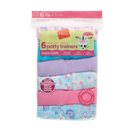Hanes Toddler Girls' Potty Trainer Brief, Moisture-Wicking Panty, Odor Protection Potty Trainer Underwear, 6-Pack, Pink/Blue/Purple - 6 Pack, 2-3