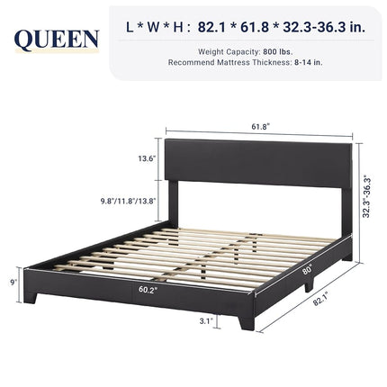 Allewie Queen Bed Frame with Adjustable Headboard, Faux Leather Platform Bed with Wood Slats, Heavy Duty Mattress Foundation, No Box Spring Needed, Noise-Free, Easy Assembly, Black