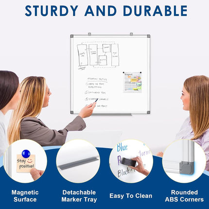 SWANCROWN White Board 60x60cm, Dry Erase Board with Silver Aluminum Frame