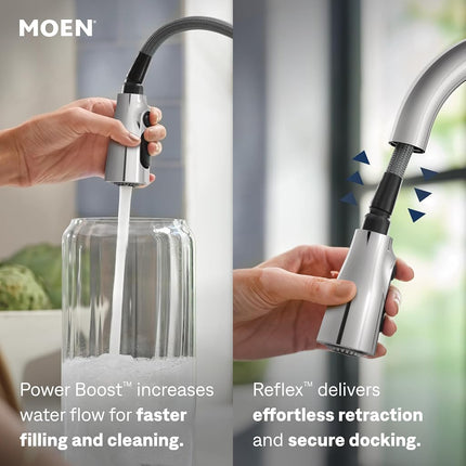 Moen Arbor Chrome One-Handle Kitchen Faucet with Pull Down Sprayer Featuring Power Boost and Reflex, 7594C