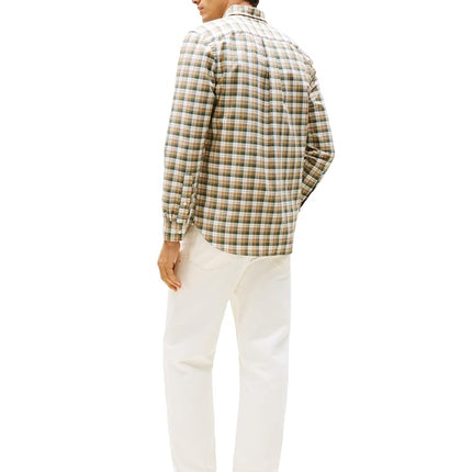Tommy Hilfiger Mens Long Sleeve Oxford Shirts in Regular Fit, Men's Button Down Shirts, Also Available in Big and Tall, Coastal Taupe/Check, S