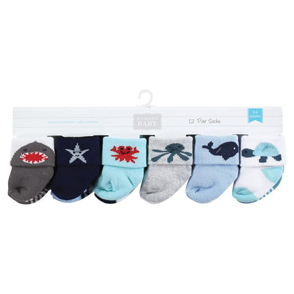 Hudson Baby Calcetines de bebé de algodón rico para recién nacida y rizo, criaturas marinas, paquete de 12, 6-12 meses