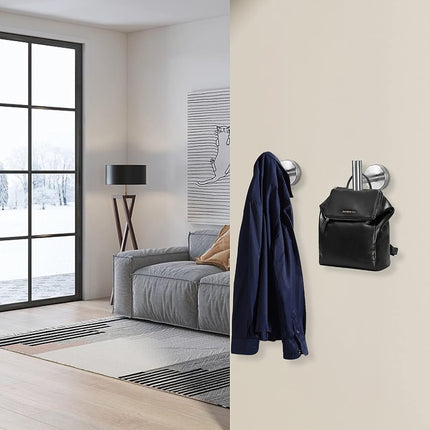 NearMoon Bath Towel Hooks- SUS 304 Stainless Steel Robe Hook Holder, Heavy Duty Coat Hook for Bathroom Livingroom Hotel Kitchen Garage, Wall Mounted- 4 Pack (Brushed Nickel)